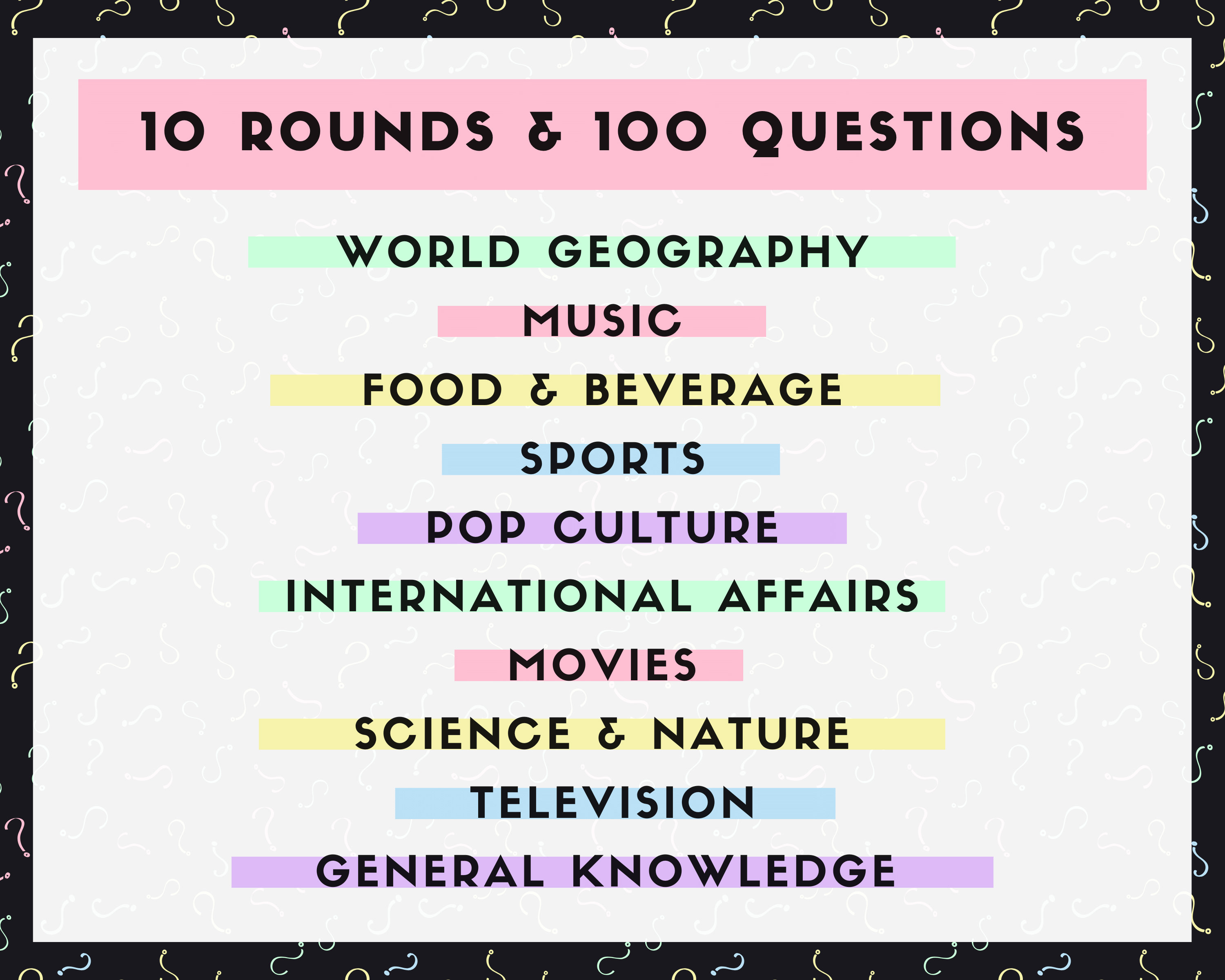 PUB TRIVIA Printable Game Volume 2 10 Rounds &amp; 100 Questions Perfect for Trivia Night Instant ...