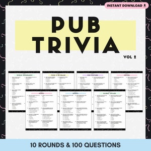 PUB TRIVIA Printable Game | Volume 2 | 10 Rounds & 100 Questions | Perfect for Trivia Night | Instant Download | PDF Files