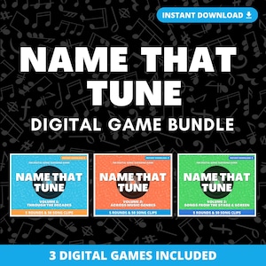 NAME THAT TUNE Digital Party Game Bundle | 3 Games Included & 150 Song Clips | Music Trivia Quiz | Instant Download | PowerPoint Games