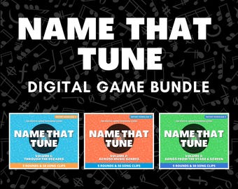NAME THAT TUNE Digital Party Game Bundle | 3 Games Included & 150 Song Clips | Music Trivia Quiz | Instant Download | PowerPoint Games