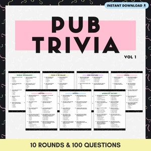 PUB TRIVIA Printable Game | Volume 1 | 10 Rounds & 100 Questions | Perfect for Trivia Night | Instant Download | PDF Files