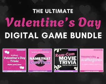 VALENTINSTAGSPIEL Bundle | 4 Digitale Spiele enthalten | Valentinstag-Trivia, Name der Melodie, Film-Trivia, Scattergories