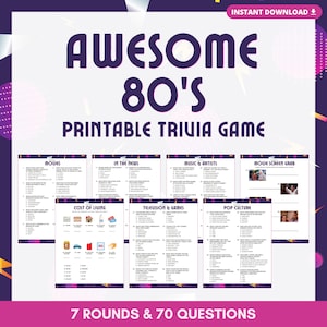 AWESOME 80&#39;S TRIVIA Printable Game | 7 Rounds & 70 Questions | Perfect for 1980&#39;s Party | Instant Download | PDF Files