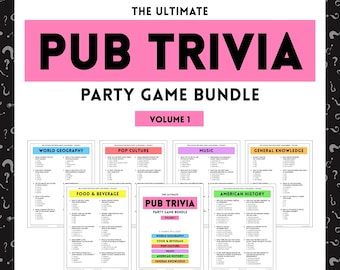 Lot de jeux de société PUB TRIVIA | 6 jeux imprimables | 60 questions | Téléchargement instantané | Fichiers PDF