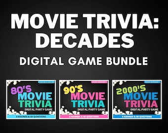 DECADE FILM TRIVIA Digitales Partyspiel Bundle | 3 Spiele inklusive & 180 Fragen | Film Trivia Quiz | Sofortdownload | Powerpoit Spielen
