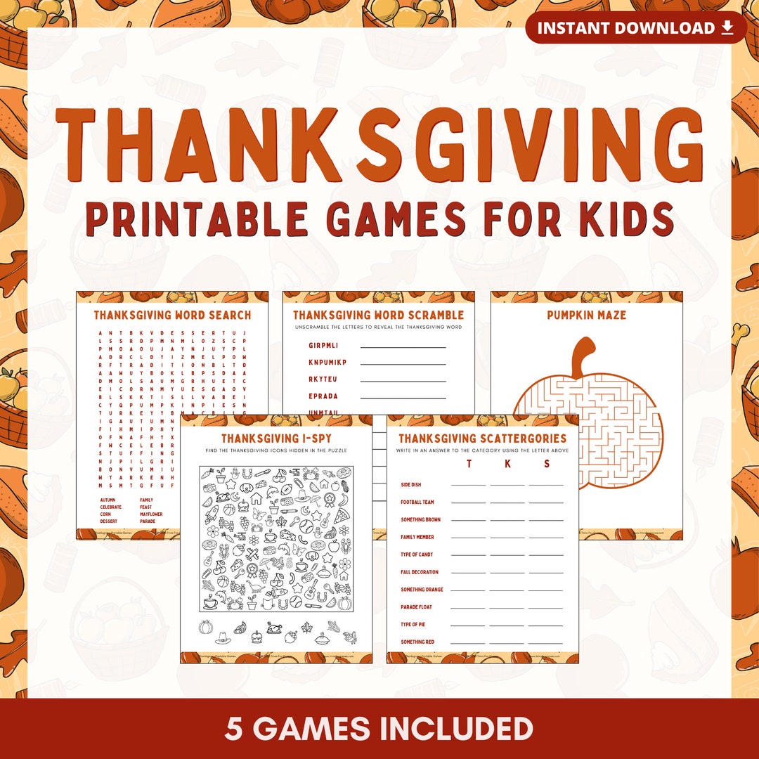 Thanksgiving Games for Kids: 5 Printable Activities (PDF Files) - Etsy