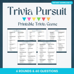 TRIVIA PURSUIT Printable Game | 6 Rounds & 60 Questions | Party Game | Instant Download | PDF Files