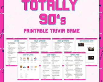 TOTALLY 90'S TRIVIA Printable Game | 7 Rounds & 70 Questions | Perfect for 1990's Party | Instant Download | PDF Files