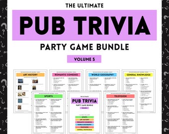 PUB TRIVIA Party Game Bundle | 6 Printable Games | 60 Questions | Instant Download | PDF Files