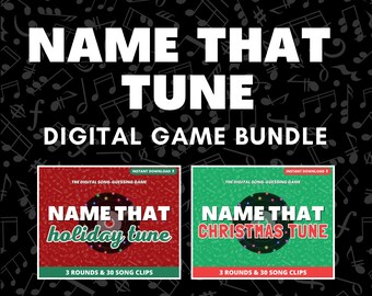 NAME THAT TUNE Digitales Partyspiel-Bundle | 2 Spiele enthalten & 60 Song Clips | Urlaub Party Spiele | Musik Trivia Quiz | Power Point