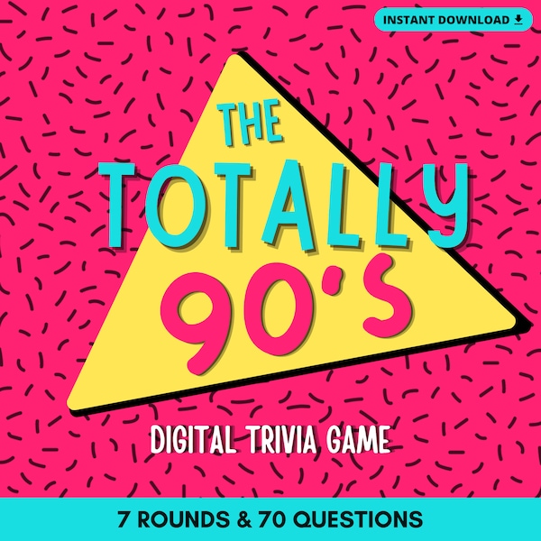 TRIVIA TOTALEMENT DES ANNÉES 90 | 7 parties et 70 questions | Parfait pour une fête des années 90 | Téléchargement instantané | Basé sur PowerPoint