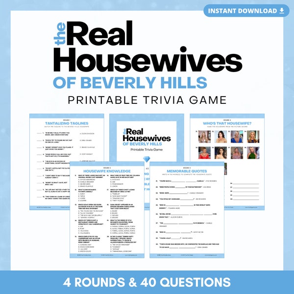 The Real Housewives of BEVERLY HILLS Printable Trivia Game | 4 Rounds & 40 Questions | Perfect for Bravo Fans | Instant Download | PDF Files