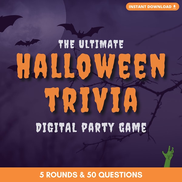 HALLOWEEN TRIVIA Digital Game | 5 Rounds & 50 Questions | Perfect for Halloween Party | Play in Person or Virtually | Built on PowerPoint