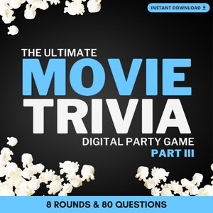 Ultimate MOVIE TRIVIA Digital Game | 8 Rounds & 80 Questions to Test Movie Knowledge | Play in Person or Virtually | Built on PowerPoint