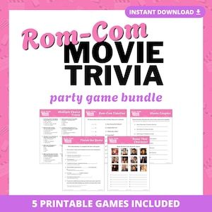 ROMCOM MOVIE TRIVIA Party Game Bundle | 5 Printable Games | Valentine's Day Game | Instant Download | Movie Trivia Quiz