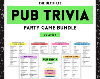 PUB TRIVIA Party Game Bundle | 6 Printable Games | 60 Questions | Instant Download | PDF Files