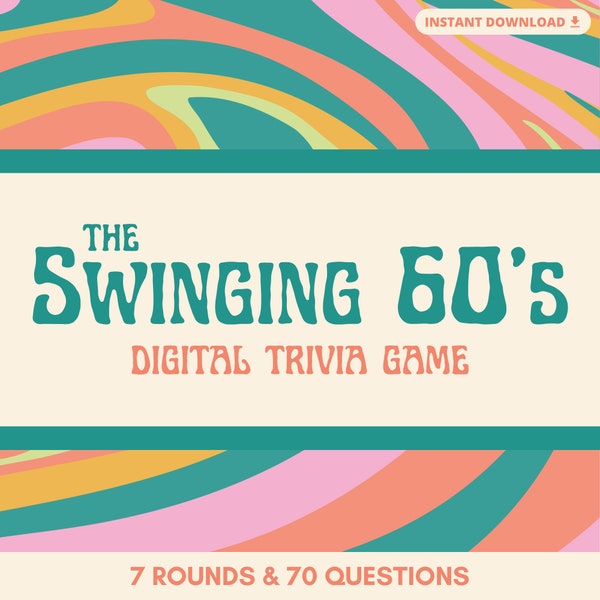 TRIVIA SWINGING 60'S Jeu numérique | 7 parties et 70 questions | Parfait pour une fête des années 60 | Téléchargement instantané | Basé sur PowerPoint