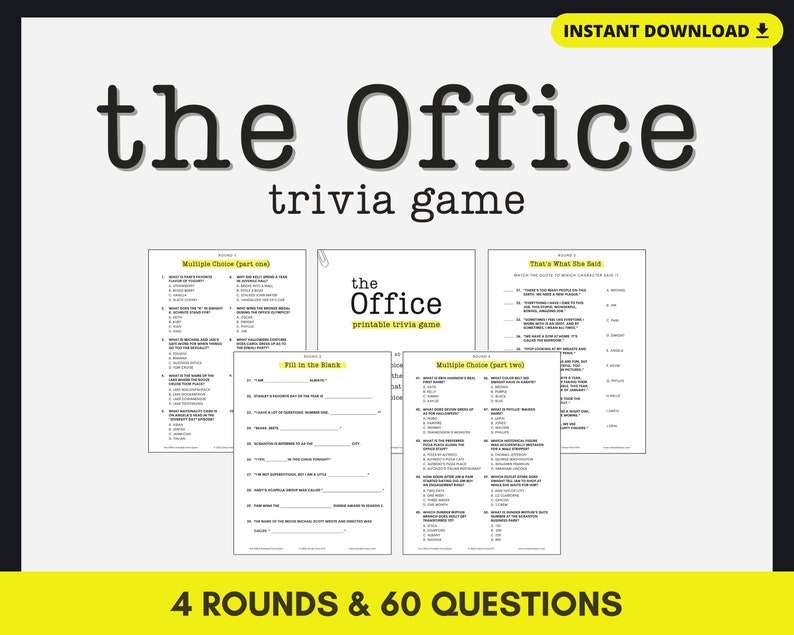 The Office Printable Trivia Game 4 Rounds and 60 Questions. Etsy