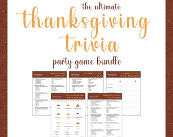 THANKSGIVING TRIVIA Party Game Bundle | 5 Games Included | Thanksgiving Family Game | Trivia Quiz