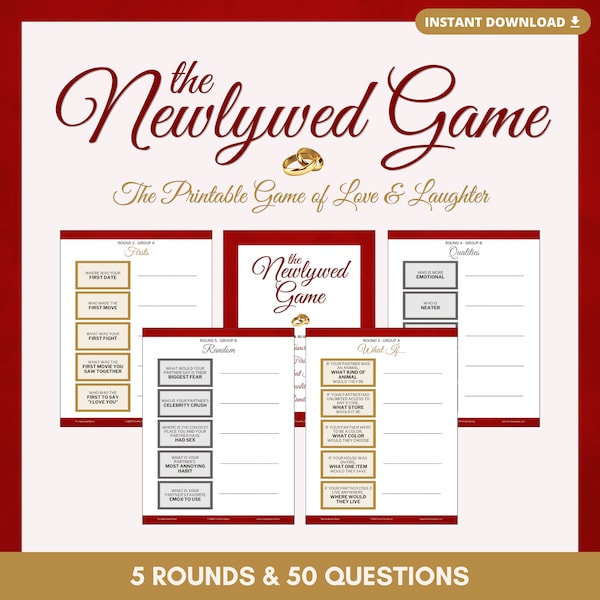 The NEWLYWED PRINTABLE GAME | 50 Questions to Test Your Knowledge on Your Significant Other  | Instant Download | Pdf Files