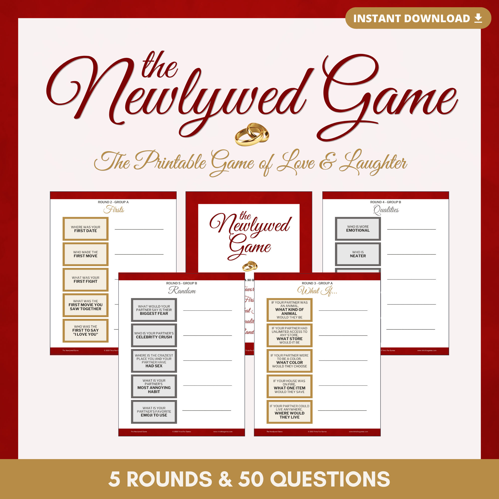 The NEWLYWED PRINTABLE GAME 50 Questions to Test Your Knowledge on Your ...