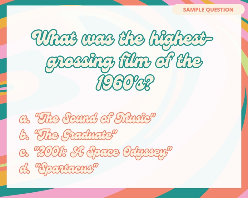 Swinging 60's Trivia Game: Retro Party, 70 Questions (PDF Files) - Etsy