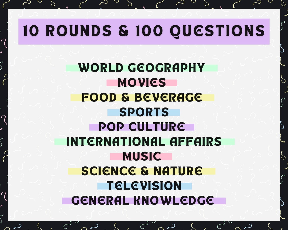 PUB TRIVIA Printable Game Volume 2 10 Rounds &amp; 100 Questions Perfect for Trivia Night Instant ...