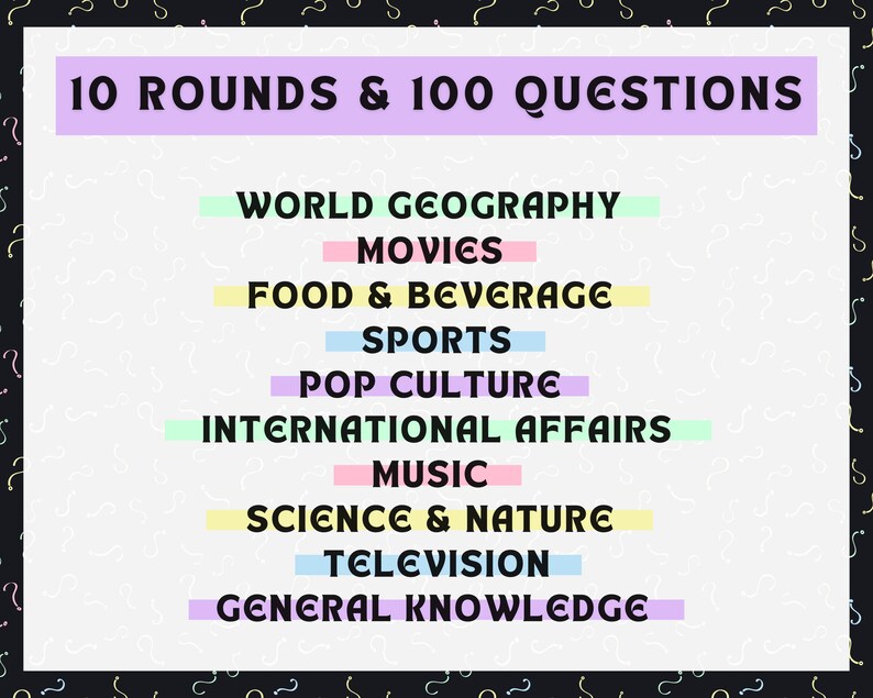 PUB TRIVIA Printable Game Volume 2 10 Rounds &amp; 100 - Etsy