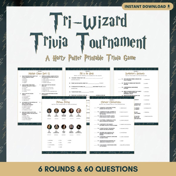 TRI-WIZARD TRIVIA Printable Game | 6 Rounds & 60 Questions | Perfect Game for Parties and Families | Instant Download