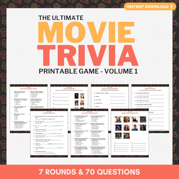 Movie Trivia Game Printable Etsy