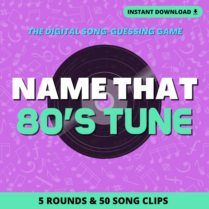 NAME THAT 80’s TUNE Digital Trivia Game | 5 Rounds & 50 Songs | Instant Download | 80’s Music Quiz | PowerPoint Game image 1