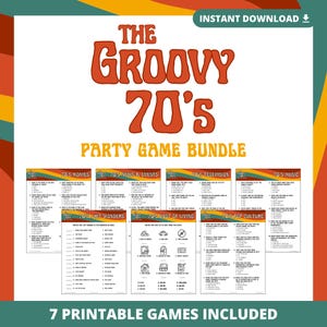 Paquete de juegos de fiesta TRIVIA de los 70 / 7 juegos imprimibles / Descarga instantánea / Fiesta de los 70