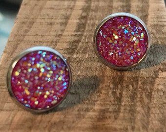 Shiny Pink Stud Earrings