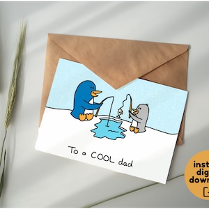 Cartão imprimível de aniversário do dia dos pais do pinguim “Cool Dad” | Download Digital