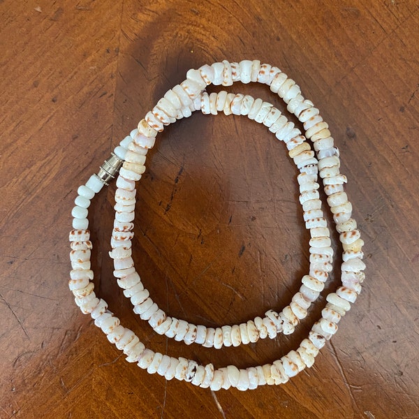 Tiger Puka Shell Necklace 18”, White and Brown Seashell Necklace, Coastal Jewelry, Beach Necklace, Shell Necklace, Unisex, Surfer Necklace