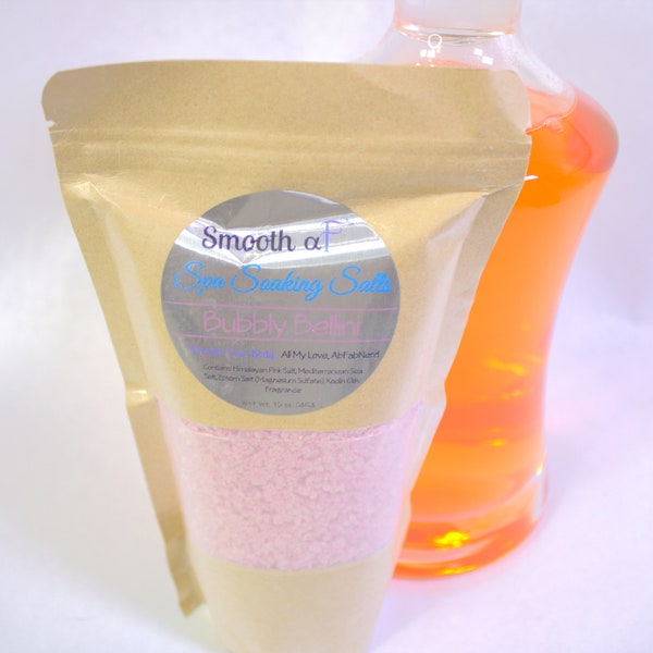 Spa Soaking Salts BUBBLY BELLINI Epsom Pink Sea Salt Clay Bath and Foot Soak Salts 16 oz