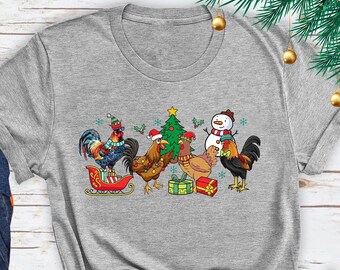 Сute Christmas Chickens Shirt, Christmas Farm Animals T-Shirt, Funny Christmas Chicken Tee, Christmas Holiday Tshirt, Chicken Lover Gift