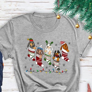 Dachshund Christmas Tshirt,  Dog Lover Gift Shirts, Dachshund Stockings Xmas Tee, Dog Mom Shirt, Xmas Dachshund Tee, Dachshund Lover T-Shirt