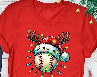Custom Christmas Baseball Santa Hat T-Shirt, Xmas Sports Gift
