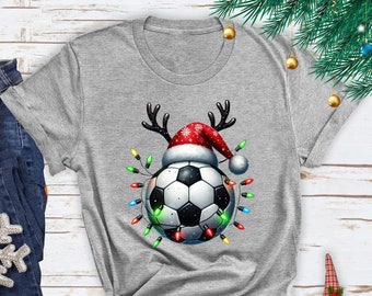 Christmas Soccer Ball Lights Santa Tshirt, Soccer Santa Tee, Soccer Player Shirt, Cute Soccer Santa Christmas T-Shirt, Xmas Sport Gift Shirt