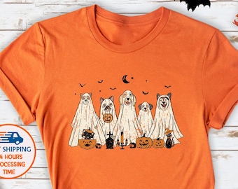 Halloween Dog Ghost T-Shirt, Funny Halloween Tee, Ghost Dogs Shirt, Retro Halloween Ghost Shirt, Halloween Dog Shirt, Dog Lovers Shirt