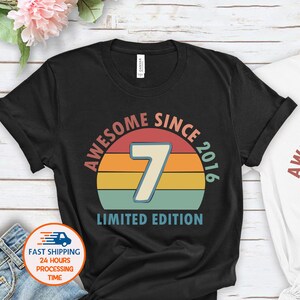 7th Birthday Shirt, Awesome Since 2016 T-Shirt, 7th Birthday Gift, Seventh Birthday Tees, Seven Birthday Party Tops, 7 Years Old Outfit