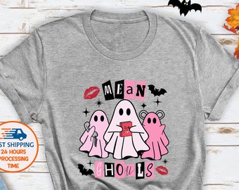 Mean Ghouls T-Shirt, Halloween Mean Girls Shirt, Halloween Ghost Shirt, Halloween Gifts, Cute Ghost Tee, Halloween Shirt, Pink Ghost Shirt