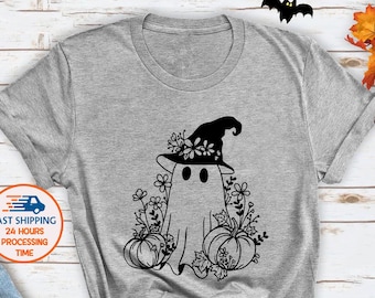 Spooky Ghost T-Shirt, Flower Halloween Shirt, Boo Ghost Halloween Shirt, Gift For Halloween, Cute Fall Ghost Shirt, Spooky Season Tee