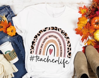 Teacher Life Rainbow Leopard T-Shirt, Inspirational Back To School Tee