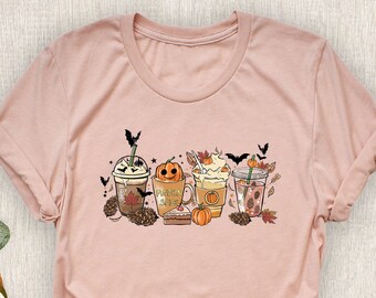 Fall Coffee Pumpkin Latte T-Shirt, Retro Halloween Tee