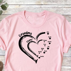Custom Grandma Tshirt, Grandma Heart Shirt, Grandkids Name Tee, Nana Shirt, Gift For Grandma, Mother's Day Shirt, Personalized Grandma Shirt