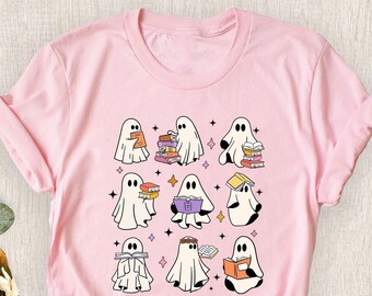 Ghost Reading Books T-Shirt, Librarian Cute Halloween Gift, Bookish Halloween Shirt, Halloween School Shirt, Teacher Halloween Book Lover