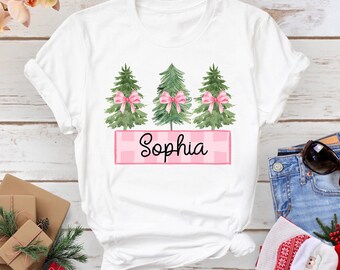 Personalized Christmas Tree Kids T-shirt: Custom Name Holiday Tee