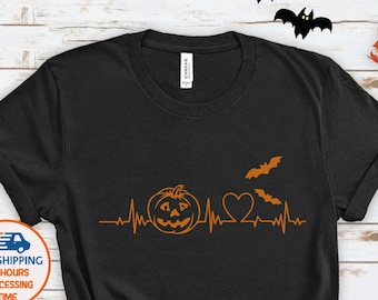 Halloween Nurse T-shirt: Pumpkin Heartbeat Graphic Tee